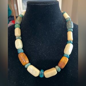 Stone Necklace Green Brown Tan Chunky Earthy Heavy